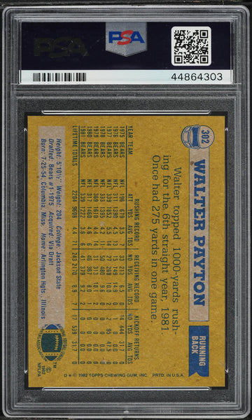 1982 Topps FB Card #302 Walter Payton HOF PSA 8 NM-MT (MGD2)