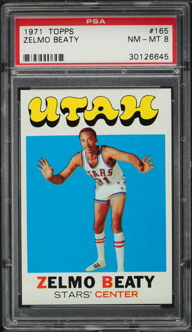 1971 Topps BkB Card #165 Zelmo Beaty Utah Stars ROOKIE RC HOF PSA 8 NM-MT (MGD2)