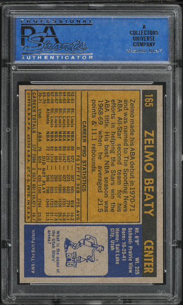 1971 Topps BkB Card #165 Zelmo Beaty Utah Stars ROOKIE RC HOF PSA 8 NM-MT (MGD2)