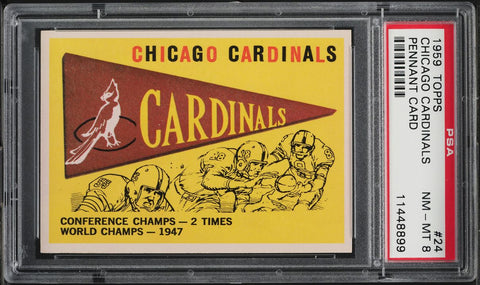 1959 Topps FB Card # 24 Chicago Cardinals PENNANT CARD PSA 8 NM-MT (MGD2)