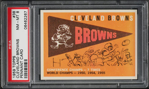 1959 Topps FB Card # 38 Cleveland Browns PENNANT CARD PSA 8 NM-MT (MGD2)