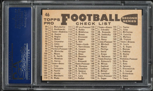 1959 Topps FB Card # 46 Green Bay Packers TEAM CARD CHECKLIST BACK PSA 9 MINT (MGD2)