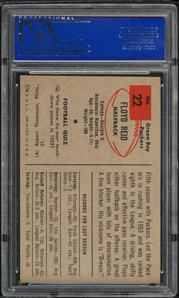 1954 Bowman FB Card # 22 Floyd Reid Green Bay Packers PSA 7 NRMT (MGD2)