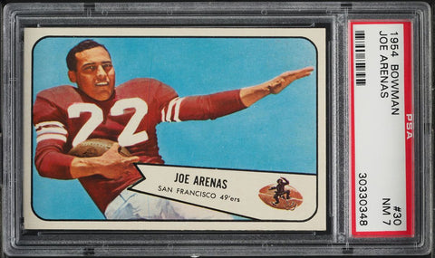 1954 Bowman FB Card # 30 Joe Arenas San Francisco 49ers ROOKIE RC PSA 7 NRMT (MGD2)