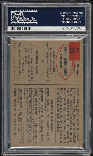 1954 Bowman FB Card # 35 Fred Morrison Chicago Bears PSA 8 NM-MT (MGD2)