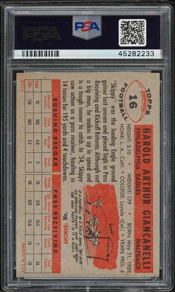 1956 Topps FB Card # 16 Harold Giancanelli Philadelphia Eagles PSA 7.5 NRMT+ (MGD2)
