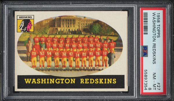 1958 Topps FB Card # 27 Washington Redskins TEAM CARD PSA 8 NM-MT (MGD2)