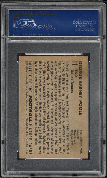1952 Bowman Small FB Card # 11 Barney Poole Dallas Texans HOF PSA 7 NRMT (MGD2)