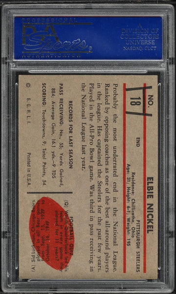 1953 Bowman FB Card # 18 Elbert Nickel Pittsburgh Steelers HOF PSA 6 EXMT (MGD2)