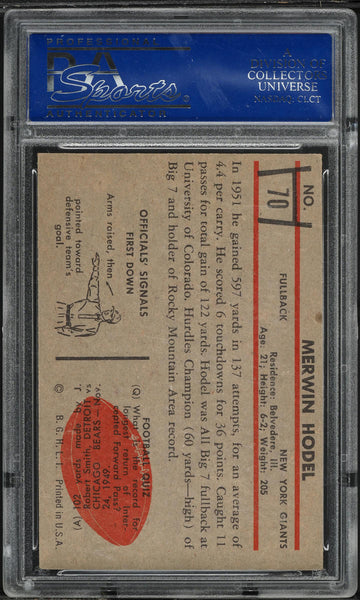 1953 Bowman FB Card # 70 Merwin Hodel New York Giants ROOKIE RC SP PSA 6 EXMT (MGD2)