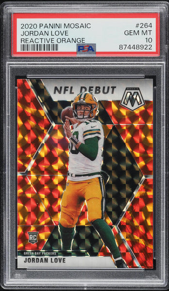 2020 Panini Mosaic FB Card #264 Reactive Orange Jordan Love ROOKIE RC PSA 10 (MGD2)