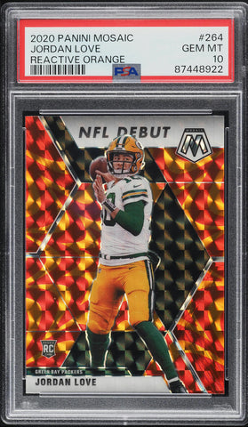 2020 Panini Mosaic FB Card #264 Reactive Orange Jordan Love ROOKIE RC PSA 10 (MGD2)