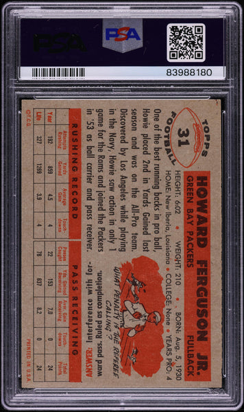 1956 Topps FB Card # 31 Howard Ferguson Green Bay Packers HOF PSA 8 NM-MT (MGD2)