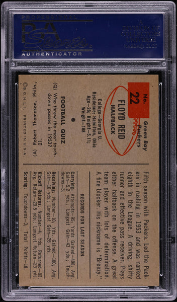 1954 Bowman FB Card # 22 Floyd Reid Green Bay Packers PSA 8 NM-MT (MGD2)