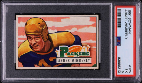 1951 Bowman FB Card #125 Abner Wimberly Green Bay Packers ROOKIE RC PSA 5 EX (MGD2)