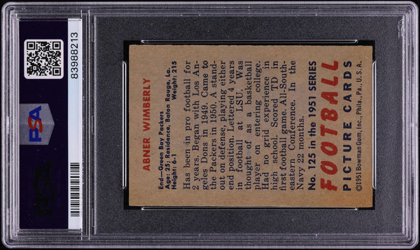 1951 Bowman FB Card #125 Abner Wimberly Green Bay Packers ROOKIE RC PSA 5 EX (MGD2)
