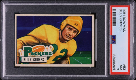 1951 Bowman FB Card #53 Billy Grimes Green Bay Packers PSA 7 NRMT (MGD2)