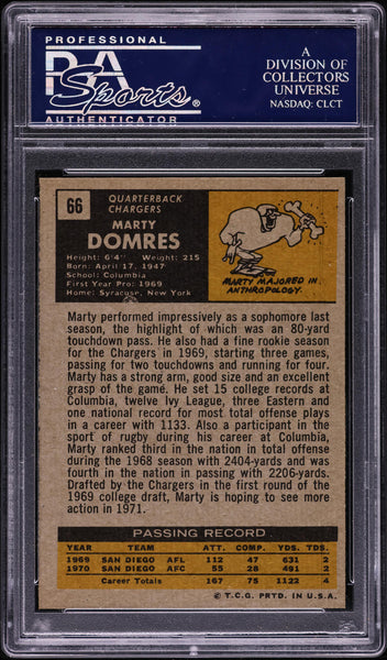 1971 Topps FB Card # 66 Marty Domres San Diego Chargers ROOKIE RC PSA 8 NM-MT (MGD2)