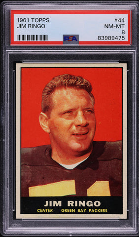 1961 Topps FB Card # 44 Jim Ringo Green Bay Packers HOF PSA 8 NM-MT (MGD2)