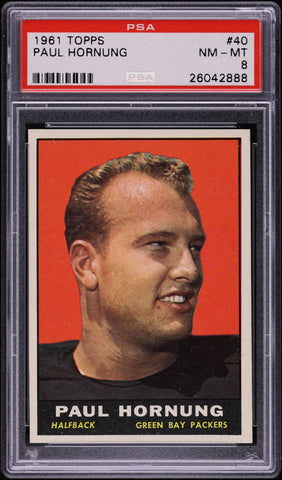 1961 Topps FB Card # 40 Paul Hornung Green Bay Packers HOF PSA 8 NM-MT (MGD2)
