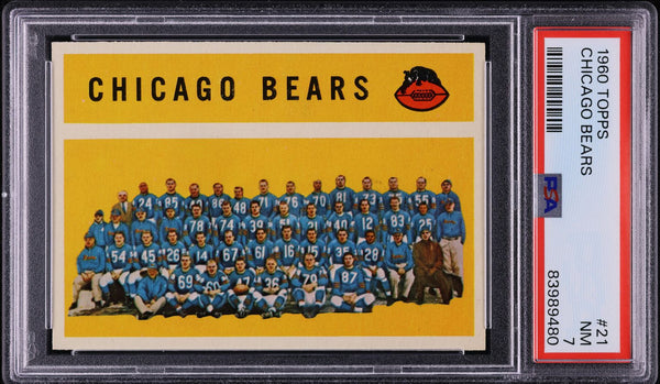 1960 Topps FB Card # 21 Chicago Bears TEAM CARD CHECKLIST BACK PSA 7 NRMT (MGD2)