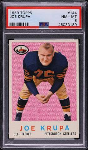 1959 Topps FB Card #144 Joe Krupa Pittsburgh Steelers PSA 8 NM-MT (MGD2)