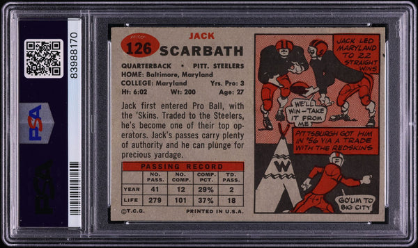 1957 Topps FB Card #126 Jack Scarbath Pittsburgh Steelers HOF SP PSA 8 NM-MT (MGD2)