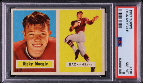 1957 Topps FB Card #116 Dick Moegle San Francisco 49ers HOF SP PSA 8 NM-MT (MGD2)
