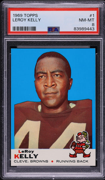 1969 Topps FB Card # 1 LeRoy Kelly Cleveland Browns HOF PSA 8 NM-MT (MGD2)
