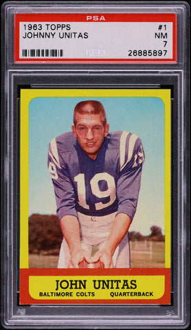 1963 Topps FB Card # 1 Johnny Unitas Baltimore Colts HOF PSA 7 NRMT (MGD2)