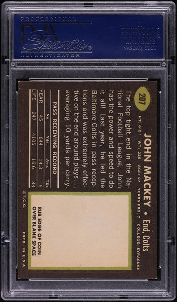 1969 Topps FB Card #207 John Mackey Baltimore Colts HOF PSA 8 NM-MT (MGD2)