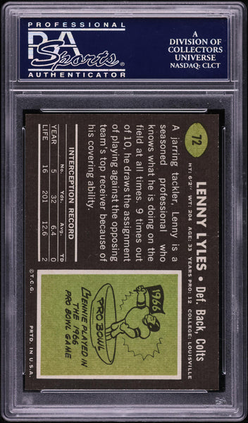 1969 Topps FB Card # 72 Lenny Lyles Baltimore Colts PSA 8 NM-MT (MGD2)