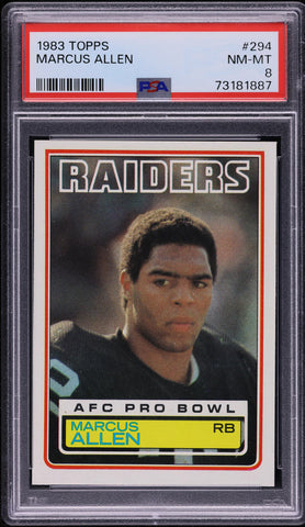 1983 Topps FB Card #294 Marcus Allen ROOKIE RC, ALL-PRO PSA 8 NM-MT (MGD2)