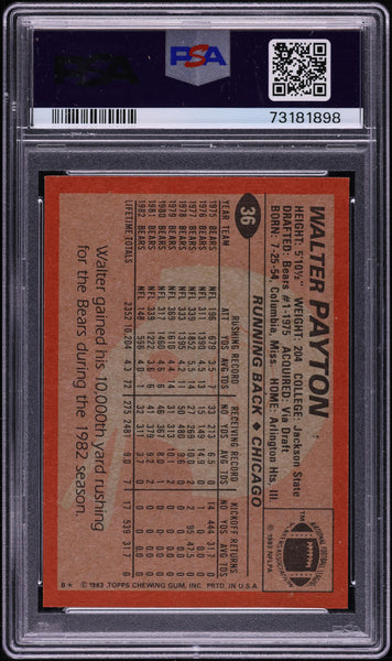 1983 Topps FB Card # 36 Walter Payton Chicago Bears HOF PSA 8 NM-MT (MGD2)