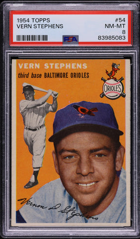 1954 Topps BB Card # 54 Vern Stephens Baltimore Orioles PSA 8 NM-MT (MGD2)