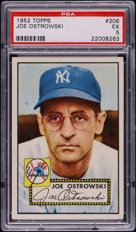 1952 Topps BB Card #206 Joe Ostrowski New York Yankees ROOKIE RC PSA 5 EX (MGD2)