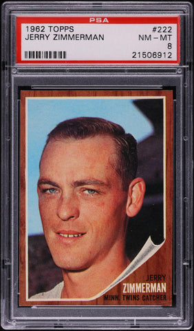 1962 Topps BB Card #222 Jerry Zimmerman Minnesota Twins PSA 8 NM-MT (MGD2)
