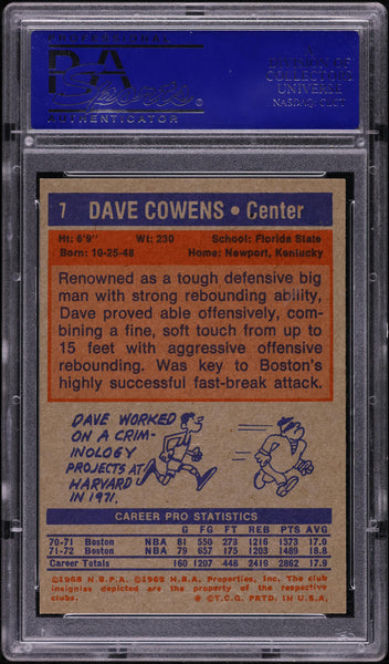 1972 Topps BkB Card # 7 Dave Cowens Boston Celtics HOF PSA 8 NM-MT (MGD2)