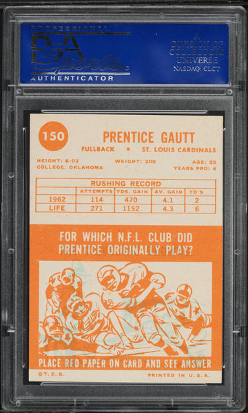 1963 Topps FB Card #150 Prentice Gautt St. Louis Cardinals PSA 8 NM-MT (MGD2)