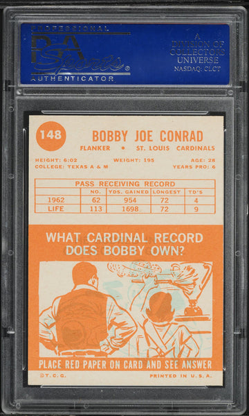1963 Topps FB Card #148 Bobby Joe Conrad St. Louis Cardinals PSA 8 NM-MT (MGD2)