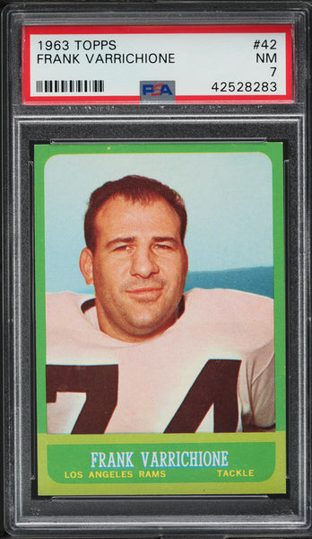 1963 Topps FB Card # 42 Frank Varrichione Los Angeles Rams PSA 7 NRMT (MGD2)