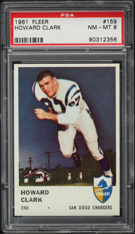 1961 Fleer FB Card #159 Howard Clark San Diego Chargers ROOKIE RC PSA 8 NM-MT (MGD2)