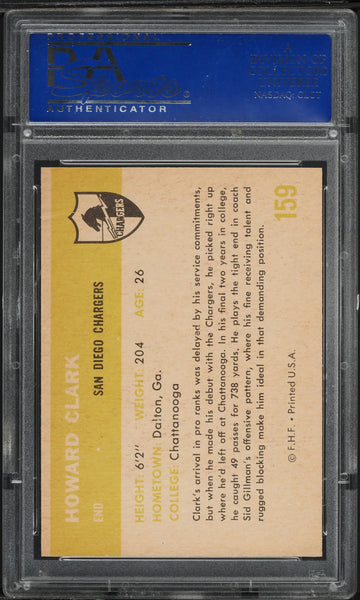 1961 Fleer FB Card #159 Howard Clark San Diego Chargers ROOKIE RC PSA 8 NM-MT (MGD2)