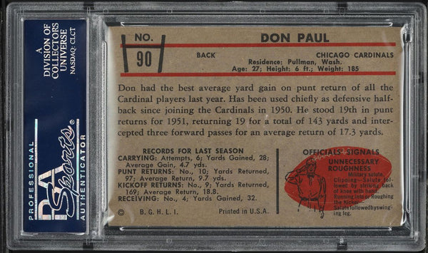 1953 Bowman FB Card # 90 Don Paul Chicago Cardinals PSA 5 EX (MGD2)