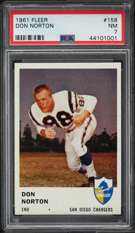 1961 Fleer FB Card #158 Don Norton San Diego Chargers ROOKIE RC PSA 7 NRMT (MGD2)