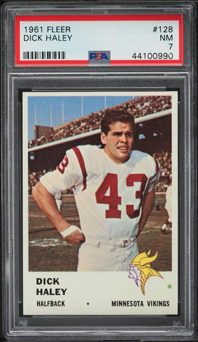1961 Fleer FB Card #128 Dick Haley Minnesota Vikings ROOKIE RC PSA 7 NRMT (MGD2)