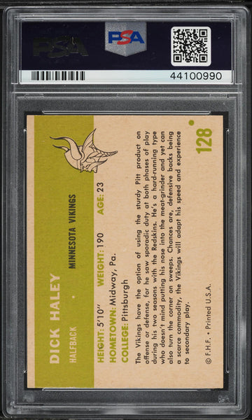 1961 Fleer FB Card #128 Dick Haley Minnesota Vikings ROOKIE RC PSA 7 NRMT (MGD2)