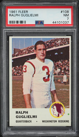 1961 Fleer FB Card #108 Ralph Guglielmi Washington Redskins  HOF PSA 7 NRMT (MGD2)