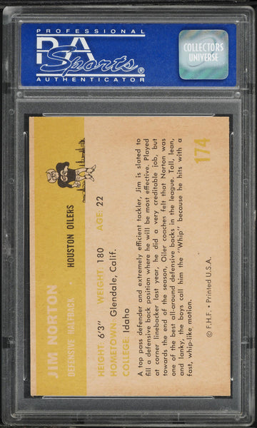 1961 Fleer FB Card #174 Jim Norton Houston Oilers ROOKIE RC PSA 8 NM-MT (MGD2)