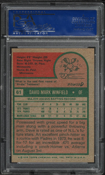 1975 Topps BB Card # 61 Dave Winfield San Diego Padres HOF PSA 8 NM-MT (MGD2)